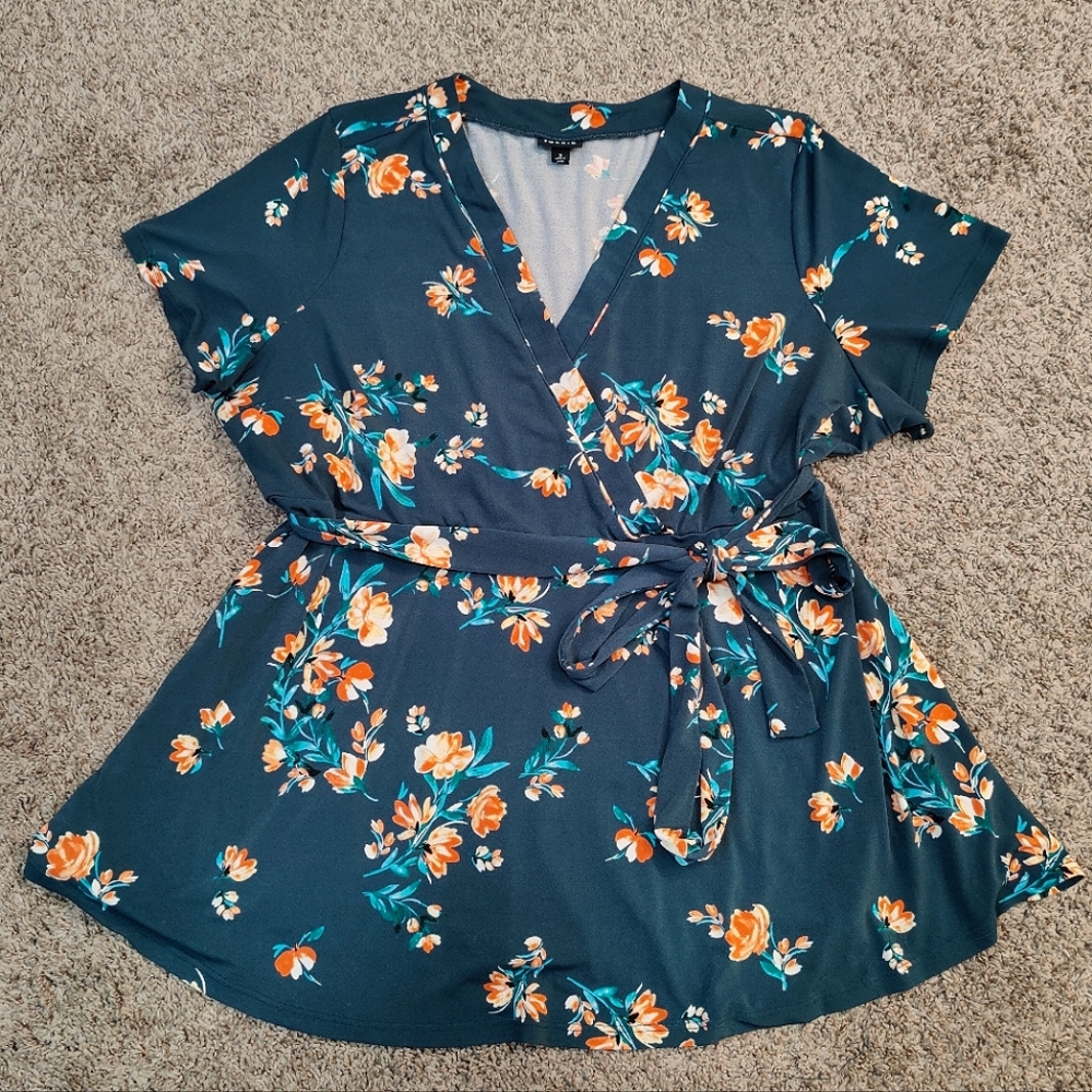 Torrid Babydoll Floral Faux Wrap Style Blouse